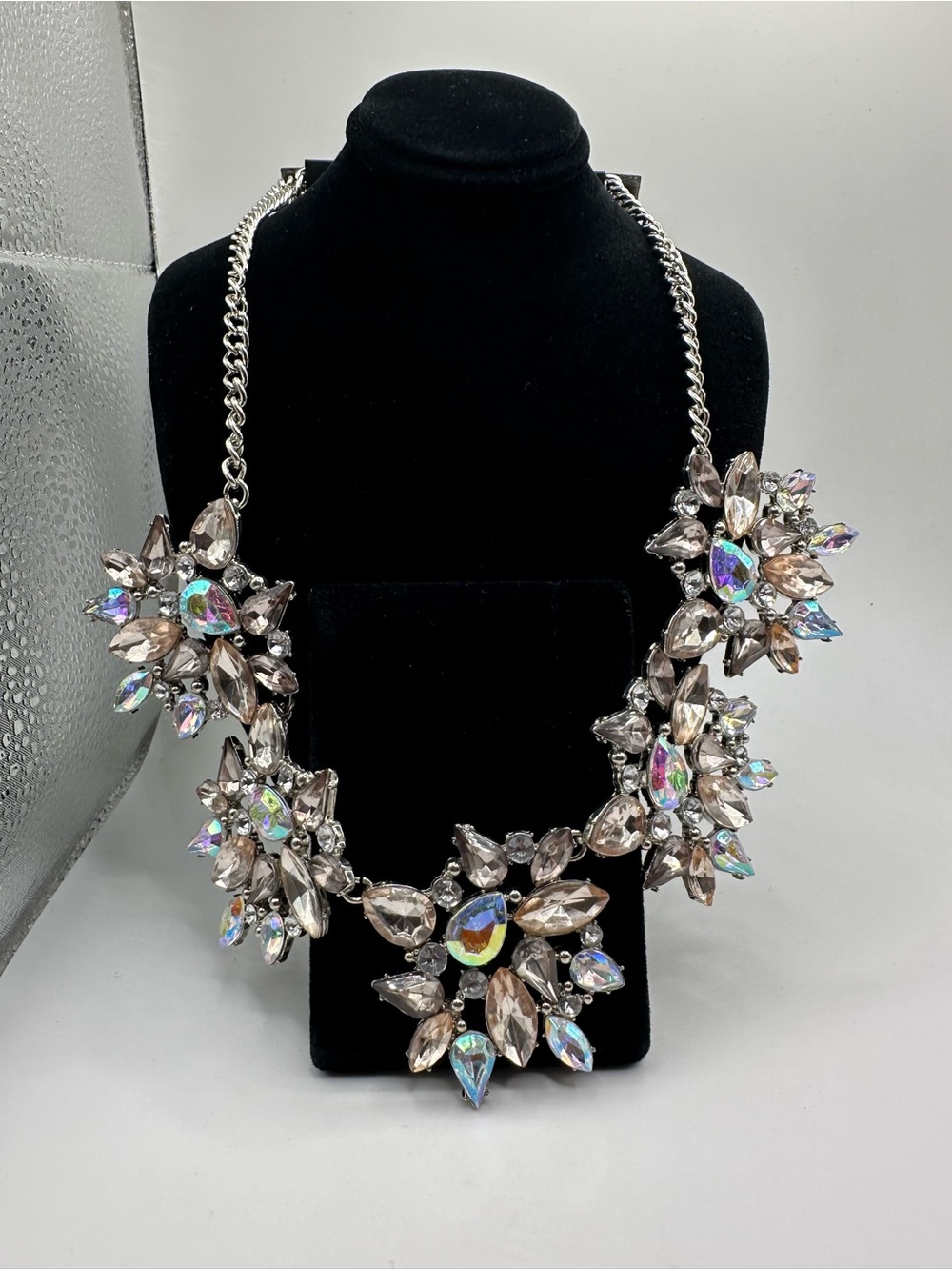 New York & Company Iridescent and Champagne Floral Crystal Necklace, New